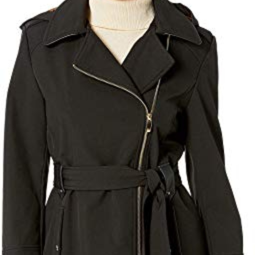 IVANKA TRUMP ASYMMETRICAL TRENCH COAT, BLK, S, NWT